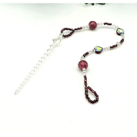 Beaded Suncatcher Ornament With Icicle Pendant and Crystal Beads - Picture 3 of 4